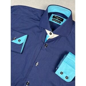 VTG Maceoo Men Med Blue Textured Dress Shirt ExclusiveItalian Fabrics 2/S Luxury